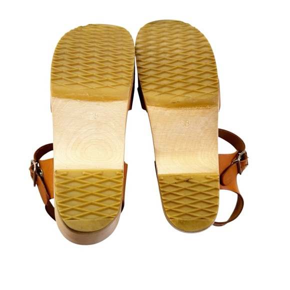 NEW Swedish Hasbeens Peep Toe Low Wood Clog Sandals Nature Size 38 US 8 - Picture 9 of 16